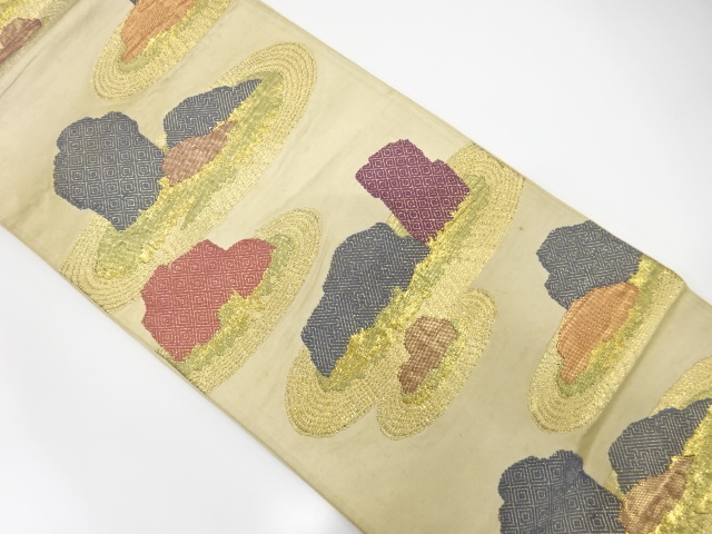 JAPANESE KIMONO / ANTIQUE FUKURO OBI / SILK / WOVEN SCENERY